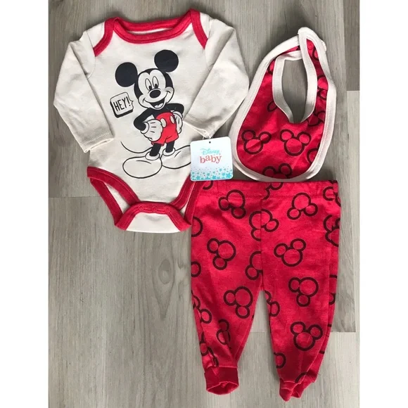 MICKEY MOUSE DISNEY BABY 3 PIECE OUTFIT SIZE 0-3 MONTHS - Picture 2 of 5